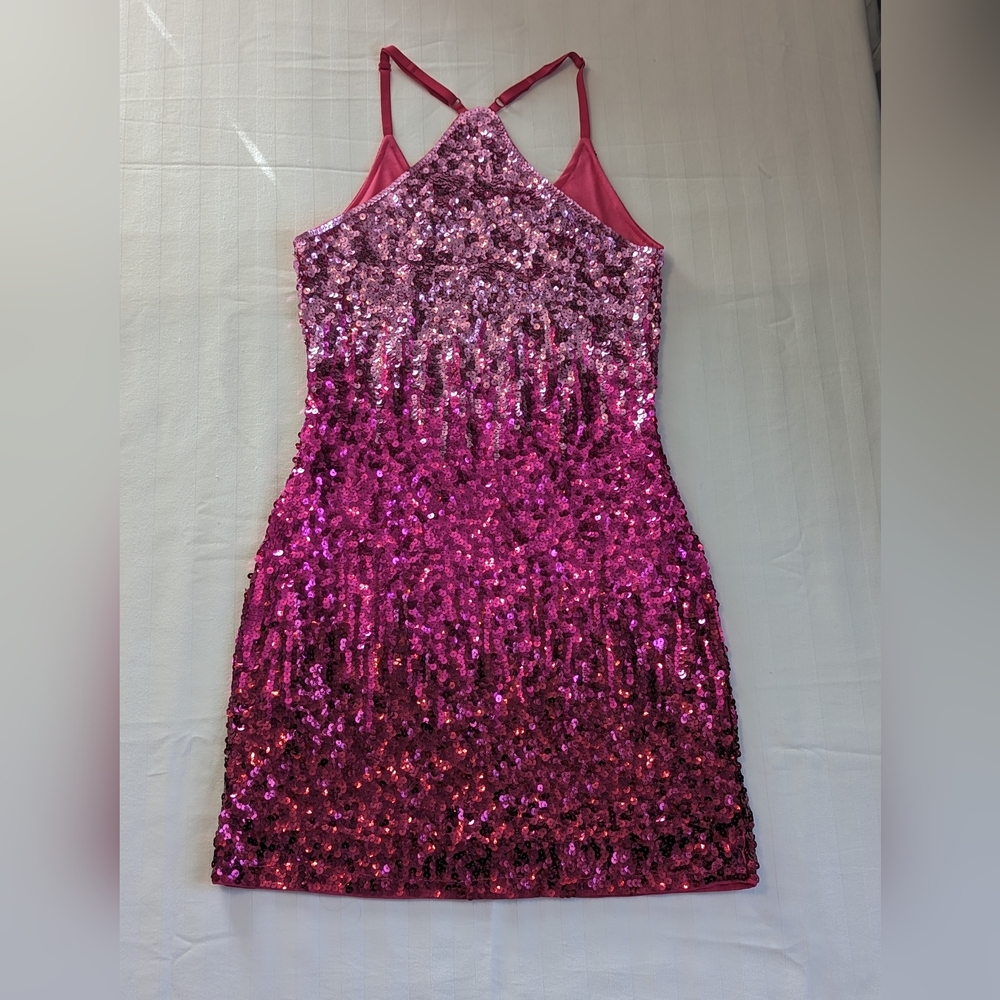 MANER Ombre Sequin Pink Racer Back Fully Lined Dress Size SMALL - Picture 9 of 10